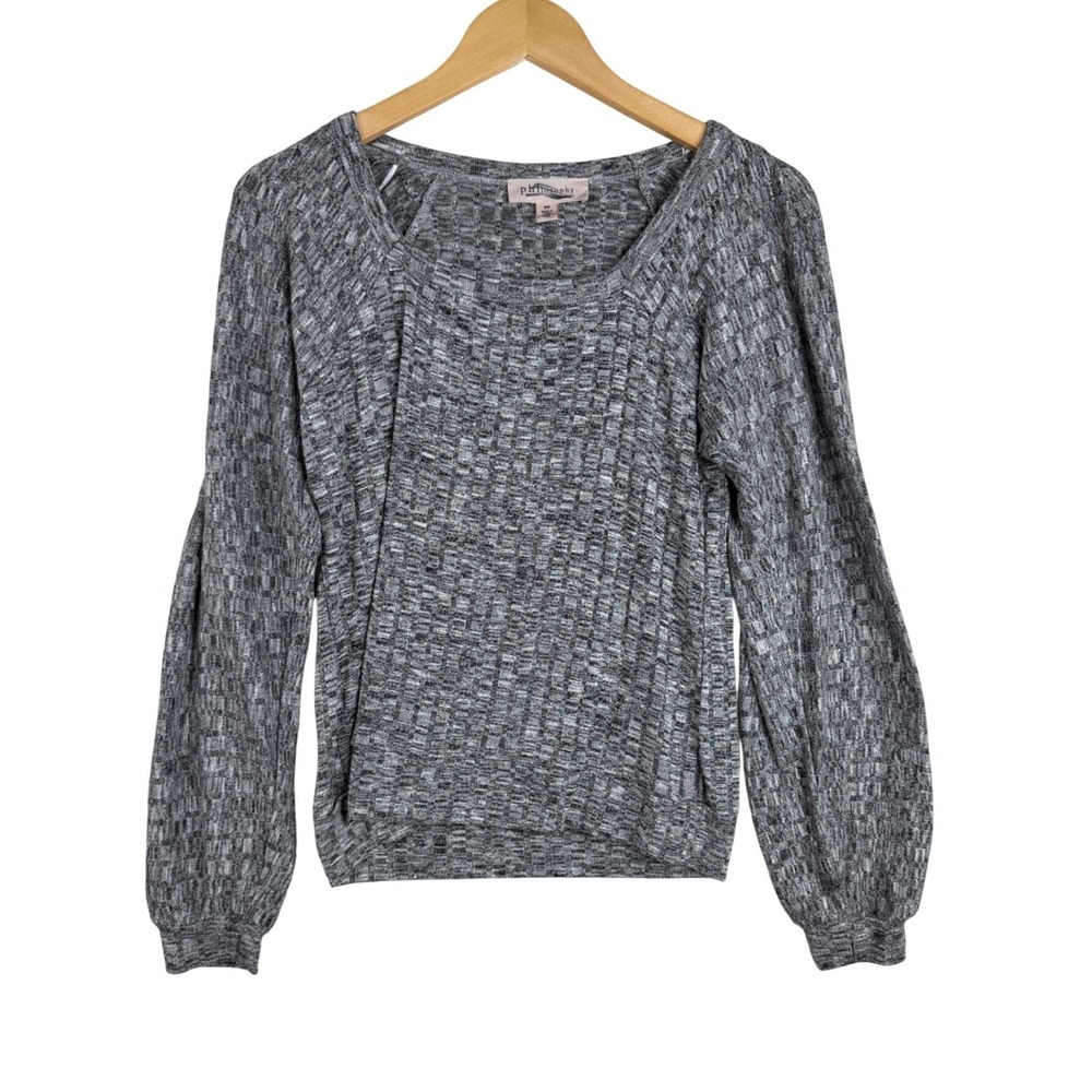 Philosophy Puff Sleeve Ribbed Square Neckline Top size Small Heathered Grey